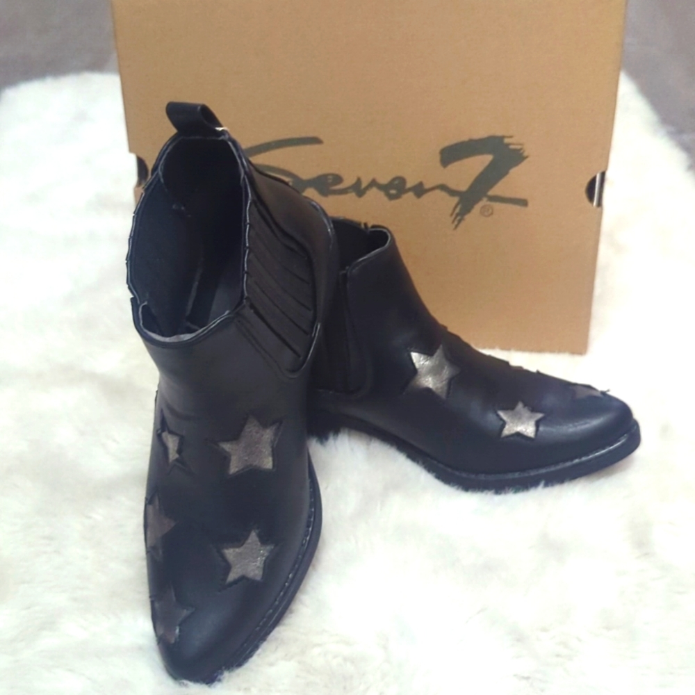 SEVEN 7 Rockstar Faux Leather Block Heel Ankle Boots
